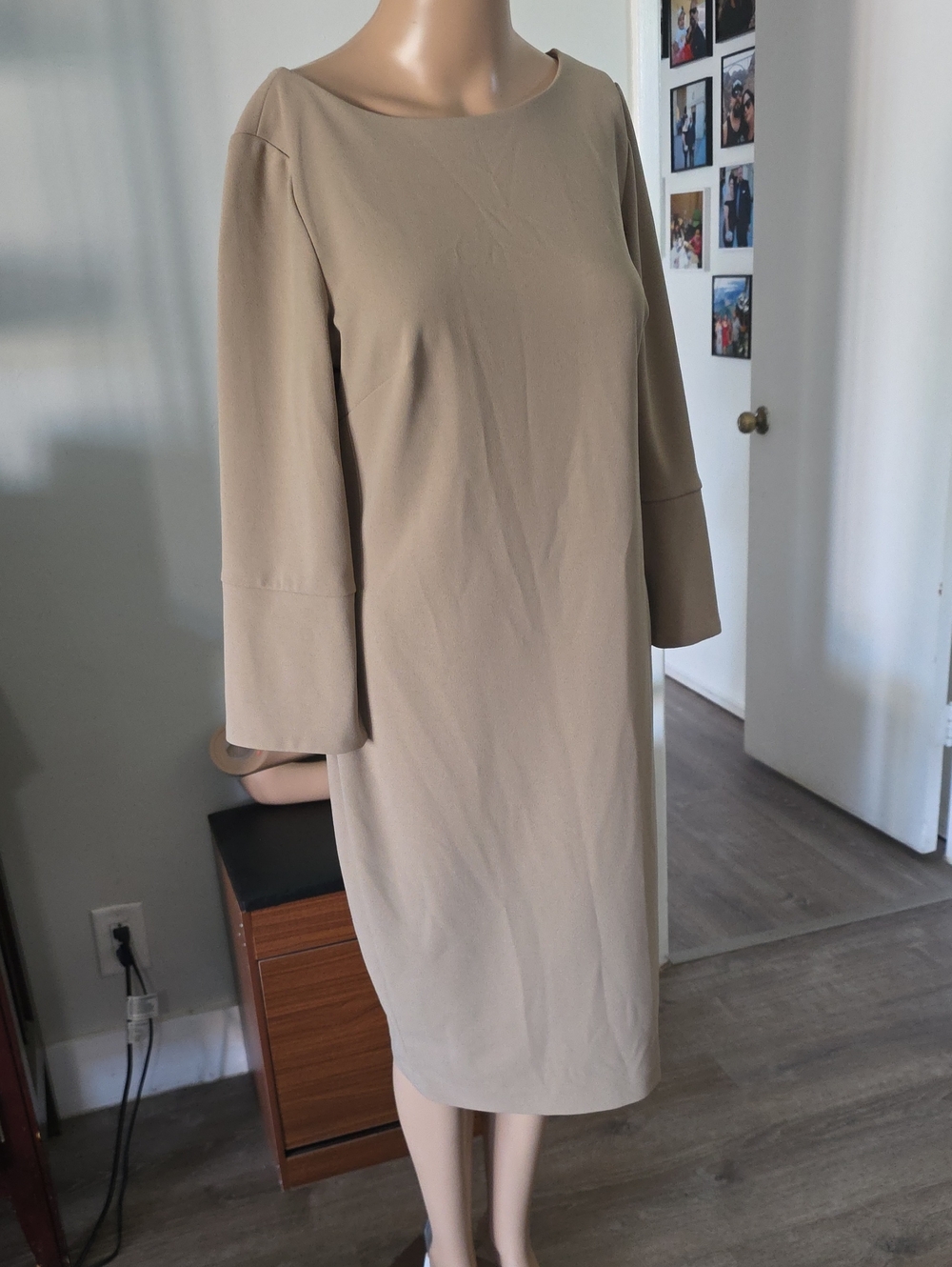 Calvin Klein Taupe Long-Sleeve Shift Dress